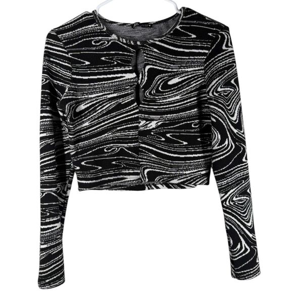 Zara Womens Black White Cropped Sweater Sz L Retro Disco Funky Keyhole Cozy Rave - Picture 1 of 7
